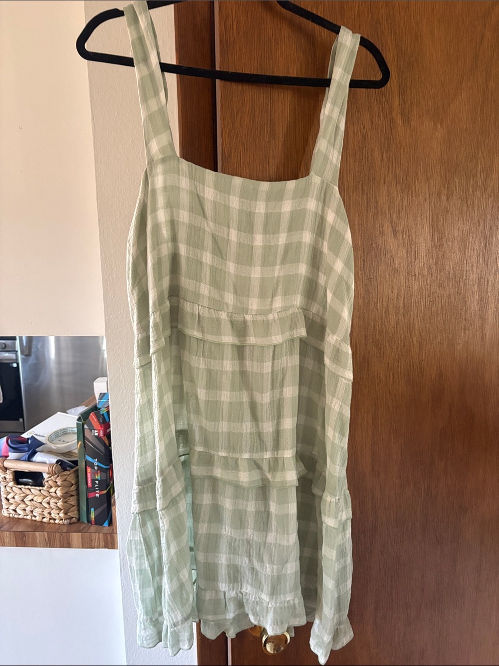 Light Green Gingham Tiered Sundress
